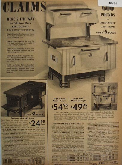 Sears Capitol Wood or Coal Stove 1938 Ad