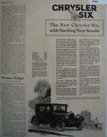 Chrysler Sales Corp. Chrysler Six 1925 Ad