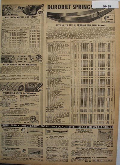 Sears Durobilt Car Springs And Parts 1938