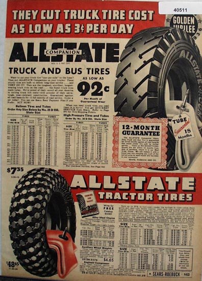 Allstate Tractor Truck And Bus Tires 1936 Ad