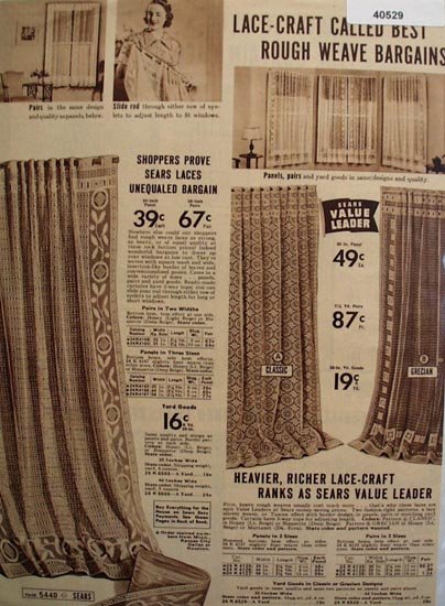 Sears Lace Window Curtain 1938 Ad.