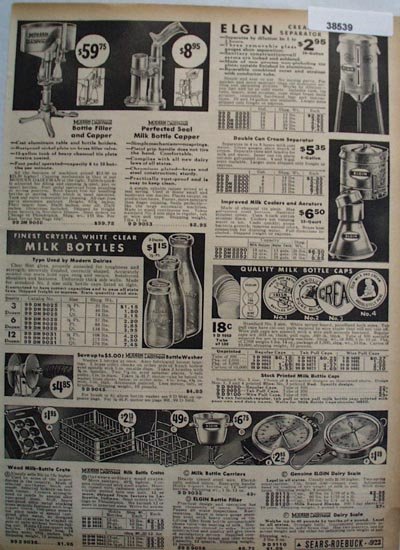 Sears Cream Separators Milk Bottles and Caps 1936 Ad