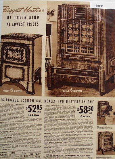 Sears Big Rugged Wood Or Coal Heaters 1938 Ad