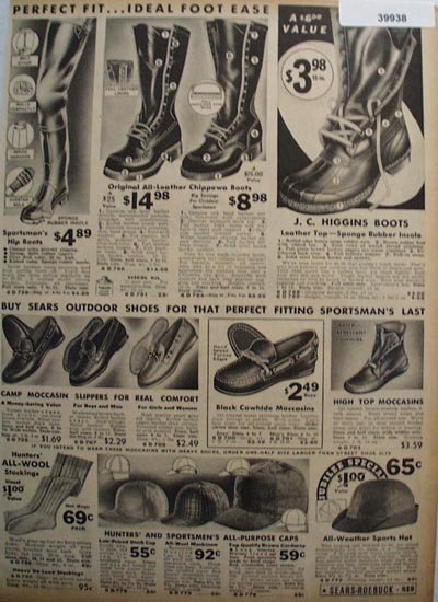 Sears Mens Boots, Caps, Moccasins 1936 Ad