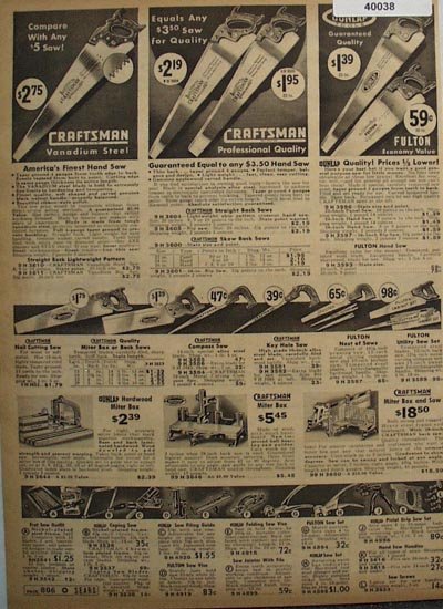 Sears Craftsman Saws and Sharpening Tools 1938 Ad