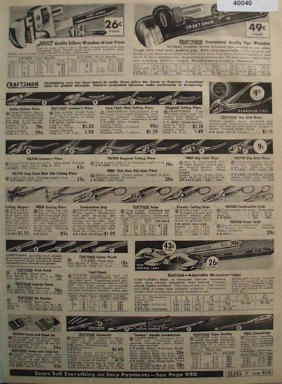 Sears Wrenches, Snips And Pliers 1938 Ad