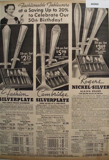 Sears Fashion, Rogers, Cambridge Tableware 1936 Ad