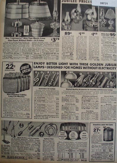 Sears Wick Type Mantle Lamps 1936 Ad