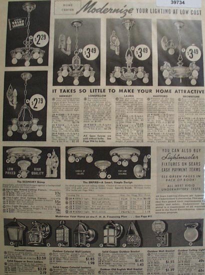 Sears Light Fixtures 1938 Ad