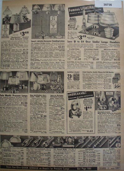 Sears Lightmaster Mantle Wick Lamps 1938 Ad