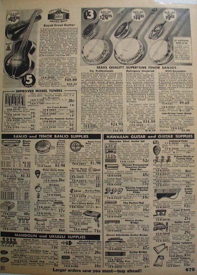 Sears Guitar, Banjos And Supplies 1935 Ad