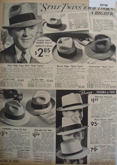 Sears Mens Hats 1938 Ad