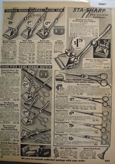 Sears Hair Clippers and Shears 1936 Ad