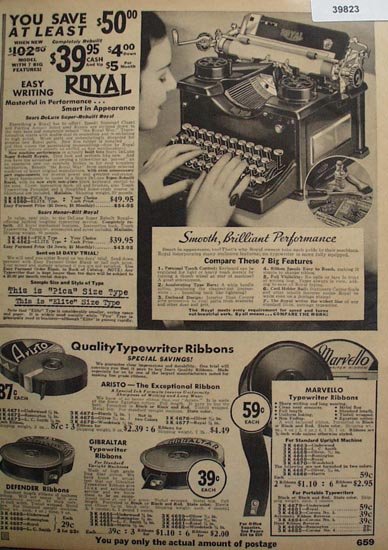 Sears Typewriter And Ribbons 1936 Ad