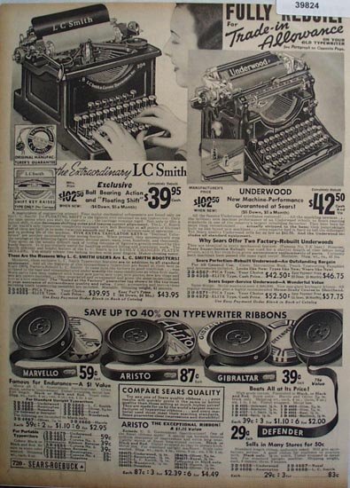 Sears L.C. Smith And Underwood Typewriter 1936 Ad