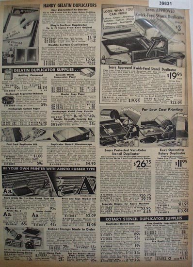 Sears Kwick Feed Duplicators and Supplies 1938 Ad