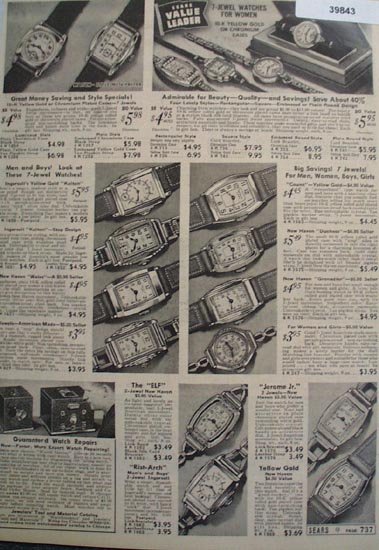 Sears 7 Jewel Watches For Men, Women And Boys 1938 Ad