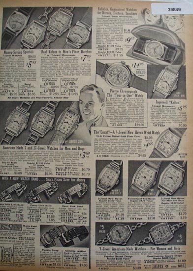 Sears Mens And Womens Watches 1938 Ad