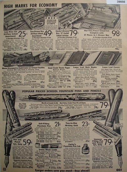 Sears Pens And School Supplies 1935 Ad