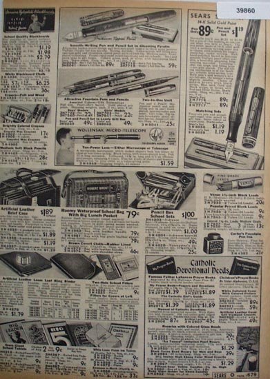 Sears Pens School Supplies 1938 Ad
