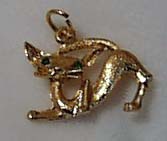Kitten Pin Gold Tone Green Glass Eyes