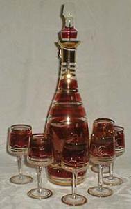 Cut glass goose cranberry flashed wine decanter.