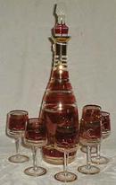 Cut glass goose cranberry flashed wine decanter.