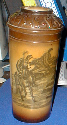 Milk glass Stained Fostoria Vase Indian Scene