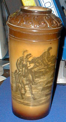 Milk glass Stained Fostoria Vase Indian Scene