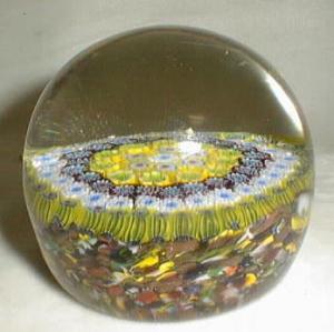 Paperweight, cane has 84 on inside yellow ring of flow