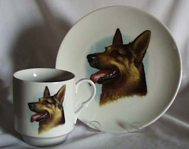 Porcelain cup & plate with German Shepherd