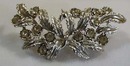 Crystal & Silvertone Leaf Brooch