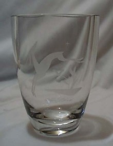 Lead crystal gazelle leaping vase, Orrefors ?