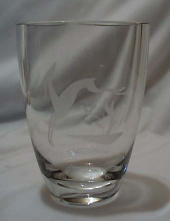 Lead crystal gazelle leaping vase, Orrefors ?