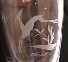 Lead crystal gazelle leaping vase, Orrefors ?