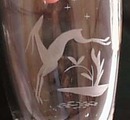 Lead crystal gazelle leaping vase, Orrefors ?