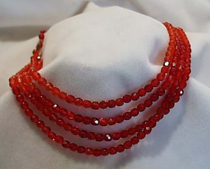 Red Glass Four Strand Necklace