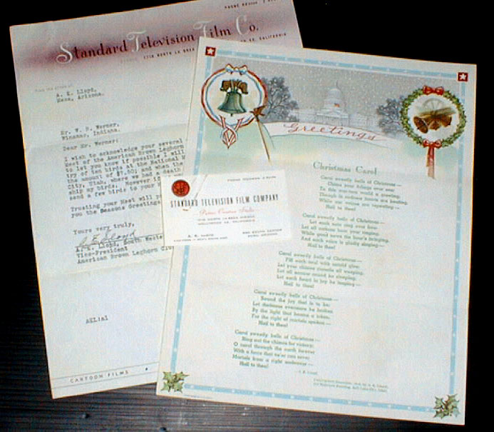 Standard Television Film Co Letter A.E.Lloyd
