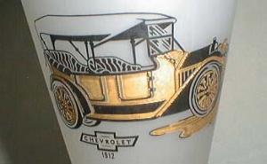 Beer glasses with Chevrolet, Rambler, Oldsmobile and Cadillac