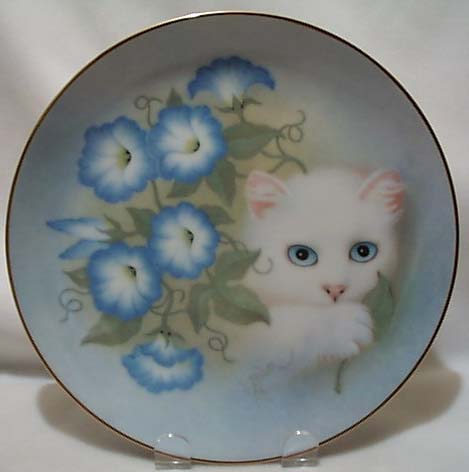 Bob Harrison Morning Glories kitten plate