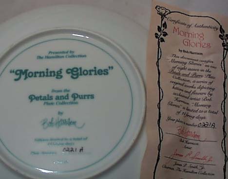 Bob Harrison Morning Glories kitten plate