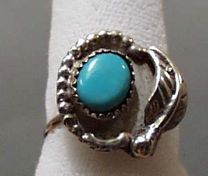 Turquoise and Sterling Feather Ring