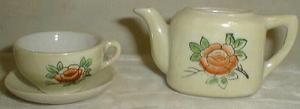Miniature Child's Flower Cup & Saucer, Teapot