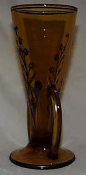 Double handled amber vase with silver flower