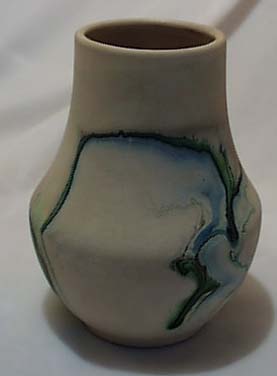 Nemadji blue green oil drip vase