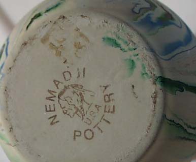 Nemadji blue green oil drip vase