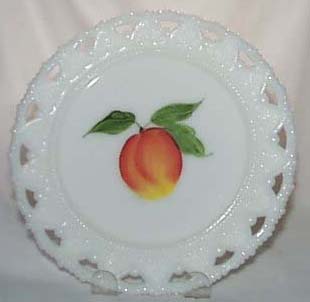 Kemple Milk glass Plate with H.P. peach