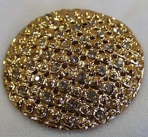 Brooch Goldtone Clear Crystals Round