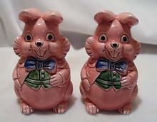 Chubby Ceramic Pink Bunnies S & P Japan