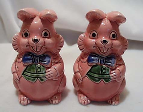 Chubby Ceramic Pink Bunnies S & P Japan